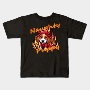 Naughty Pup - Beagle in Devil Costume Kids T-Shirt